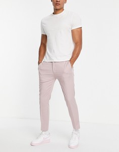 Розовые зауженные брюки-джоггеры в строгом стиле Topman-Розовый цвет