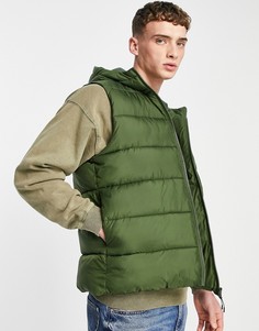 Зеленый дутый жилет с капюшоном ASOS DESIGN-Зеленый цвет
