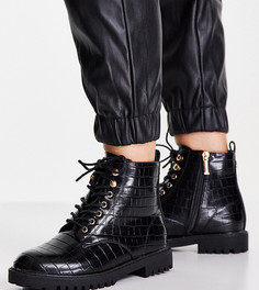 Черные лакированные ботинки на шнуровке для широкой стопы Miss KG Wide Fit Hannah-Черный цвет