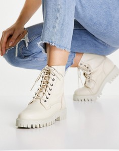 Бежевые кожаные ботинки на плоской подошве со шнуровкой и декоративной строчкой ASRA Billie-Белый