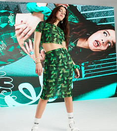 Зеленая сетчатая юбка миди с фотопринтом от комплекта COLLUSION-Зеленый цвет