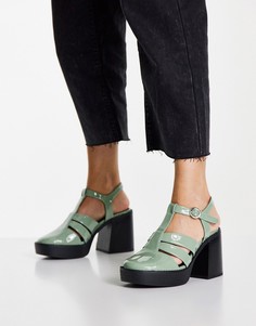 Шалфейно-зеленые открытые туфли на каблуке ASOS DESIGN Sabina-Зеленый цвет