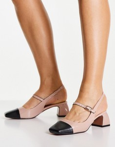 Бежевые туфли на среднем каблуке в стиле Мэри Джейн ASOS DESIGN Syon-Светло-бежевый цвет