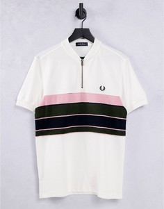 Белая футболка поло на молнии из махровой ткани Fred Perry-Белый