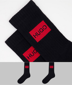 Набор из 2 пар черных носков в рубчик с контрастным логотипом HUGO-Черный цвет