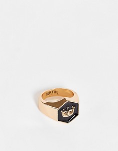 Золотистое кольцо-печатка с короной WFTW-Золотистый