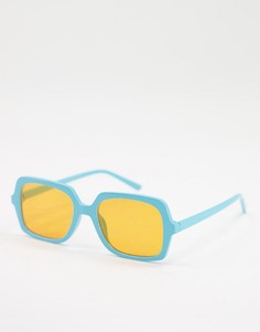 Квадратные солнцезащитные очки в синей скошенной оправе с оранжевыми линзами ASOS DESIGN Recycled-Голубой