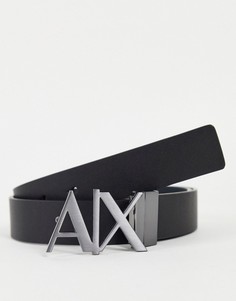 Двусторонний кожаный ремень черного/серого цвета с фирменной пряжкой Armani Exchange-Черный цвет