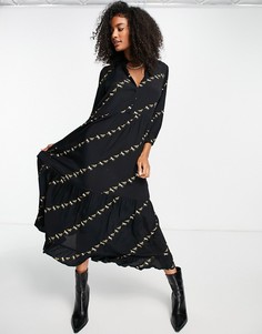 Черное платье макси с V-образным вырезом и принтом в виде лошадей Y.A.S-Черный цвет