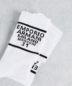 Набор из 3 пар белых носков с логотипом и надписью Emporio Armani Bodywear-Белый