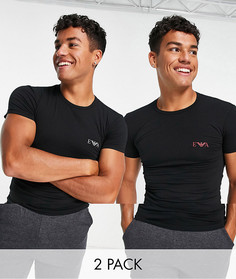 Набор из 2 черных футболок с монограммой Emporio Armani Bodywear-Черный цвет