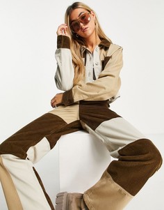 Куртка со вставками из вельвета цвета хаки и экрю (часть комплекта) Topshop-Разноцветный