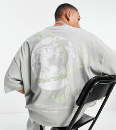 Серая oversized-футболка с принтом земного шара на спине ASOS Unrvlld Spply-Серый