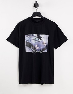 Черная футболка с принтом машины на груди и принтом логотипа на спине Mennace-Черный цвет