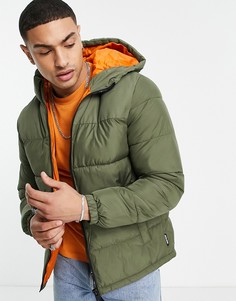 Дутая куртка цвета хаки с капюшоном Jack & Jones Originals-Зеленый цвет