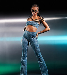 Синий расклешенный топ с витым дизайном и блестками от комплекта ASYOU-Голубой