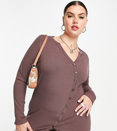 Удлиненный кардиган асимметричного кроя в рубчик от комплекта ASOS DESIGN Curve-Коричневый цвет