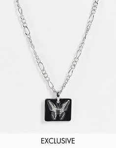 Ожерелье с подвеской с бабочкой и отделкой эмалью Reclaimed Vintage Inspired-Серебряный