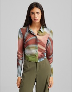 Сетчатая рубашка с графичным принтом Bershka-Разноцветный