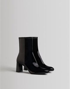 Черные лакированные полусапожки на каблуке Bershka-Черный цвет