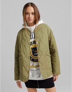 Стеганая куртка хаки Bershka-Зеленый цвет