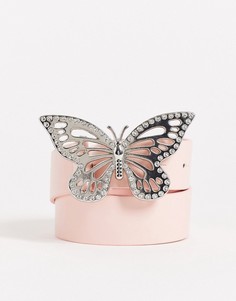 Розовый ремень на пояс или талию с пряжкой в виде бабочки ASOS DESIGN-Розовый цвет