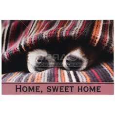 Коврик придверный, 60х90 см, прямоугольный, резиновый, с ковролином, Samba Собаки под пледом, Vortex, 24222