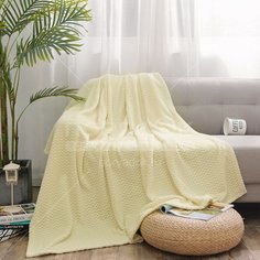 Плед 2-спальный, 180х200 см, велсофт, 100% полиэстер, Cleo, Роял плюш, молочный, 180/017-RP