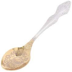 Ложка с художественной росписью, с золотым напылением, столовая, Павловский завод им. Кирова, Тройка М-3, СЛ-46/2