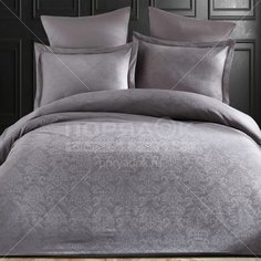 Постельное белье евростандарт, простыня 240х260, 2 наволочки 50х70, 2 наволочки 70х70, пододеяльник 200х220, Karteks, сатин, Мако MS-02.04, серый