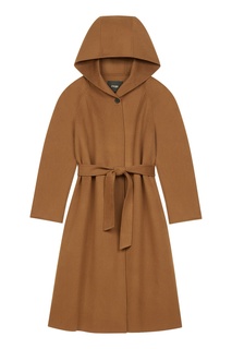 Шерстяное пальто с капюшоном цвета табака Maje