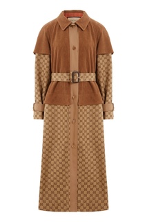 Бежевое комбинированное пальто Gucci