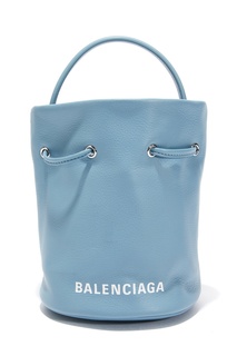 Голубая кожаная сумка-ведро Balenciaga