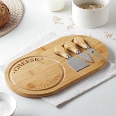 Набор для подачи сыра доляна cheese, 3 ножа, доска 32,5×18 см, бамбук