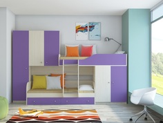 Кровать двухъярусная лео фиолетовый (рв-мебель) фиолетовый 329.2x85x221.6 см.