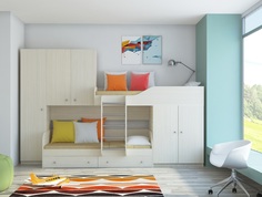 Кровать двухъярусная лео дуб молочный (рв-мебель) бежевый 329.2x85x221.6 см.