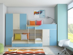 Кровать двухъярусная лео голубой (рв-мебель) голубой 329.2x85x221.6 см.