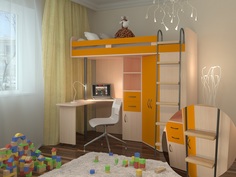 Кровать-чердак тошка м-85 оранжевый (рв-мебель) оранжевый 201.5x125x185.5 см.