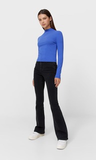 Stradivarius Футболка Из Мягкой Ткани С Воротником-Стойкой Синий Электрик M