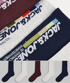 Набор из 5 пар разноцветных теннисных носков с логотипом Jack & Jones-Разноцветный
