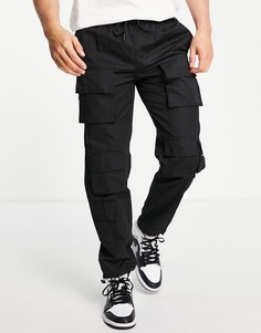 Черные свободные брюки карго с несколькими карманами Topman-Черный цвет