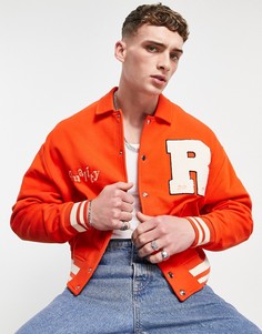 Красная oversized-куртка Харрингтон с вышивкой в университетском стиле ASOS DESIGN-Красный