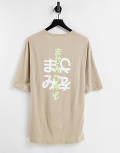 Бежевая oversized-футболка с надписью на японском языке Jack & Jones Originals-Светло-бежевый цвет