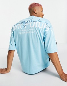 Oversized-футболка голубого цвета с большим принтом логотипа на спине ASOS Dark Future-Голубой