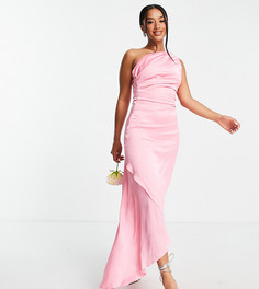 Розовое платье макси на одно плечо для подружки невесты TFNC Petite Bridesmaid-Розовый цвет
