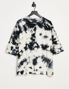 Футболка в стиле oversized из махровой ткани черно-белого цвета с рисунком тай-дай и эффектом кислотной стирки ASOS DESIGN-Multi