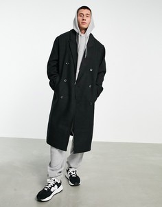 Черное длинное пальто в стиле oversized из материала с добавлением шерсти ASOS DESIGN-Черный цвет