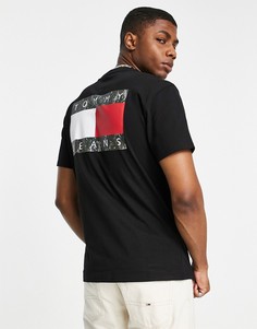 Черная футболка с надписью логотипа, флагом и камуфляжным принтом Tommy Jeans-Черный цвет