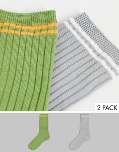 Набор из 2 пар носков в полоску высотой до щиколотки серого и зеленого цветов Topshop-Разноцветный