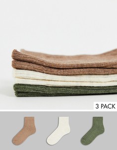 Набор из 3 пар носков до щиколотки в рубчик из нейлона простого плетения бежевого, коричневого цвета и цвета хаки Topshop-Разноцветный